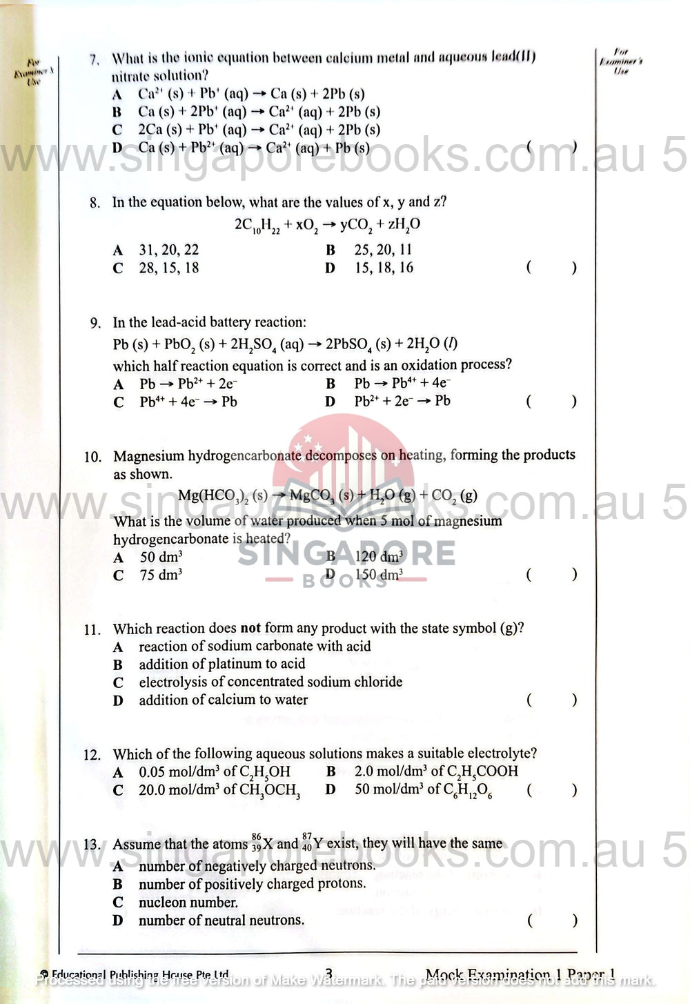 Secondary 3 & 4 - GCE/GCSE O Levels OL Chemistry mock examination papers - Singapore Books