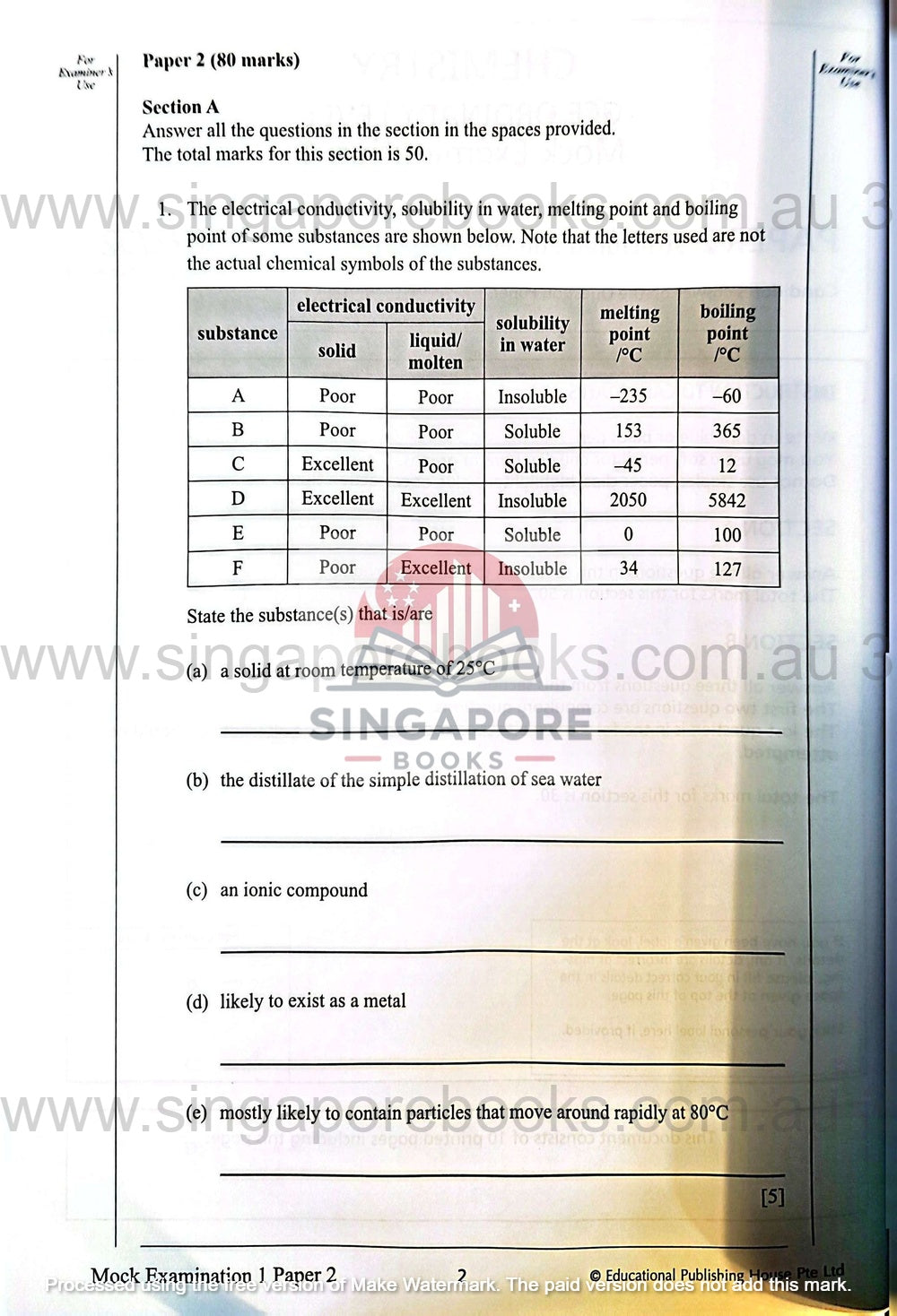 Secondary 3 & 4 - GCE/GCSE O Levels OL Chemistry mock examination papers - Singapore Books