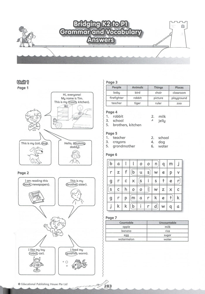Bridging from K2 (Prep) to Primary 1 Grammar & Vocabulary - Singapore Books