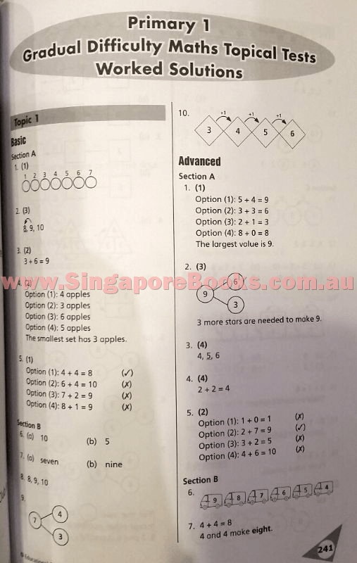 Gradual Difficulty Maths Topical Tests Primary 1 - Singapore Books