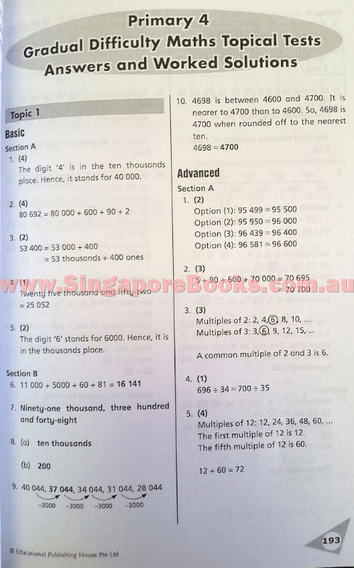 Gradual Difficulty Maths Topical Tests (New Syllabus) Primary 4 - Singapore Books