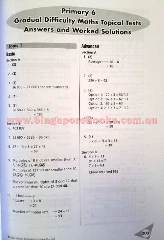 Gradual Difficulty Maths Topical Tests Primary 6 - Singapore Books