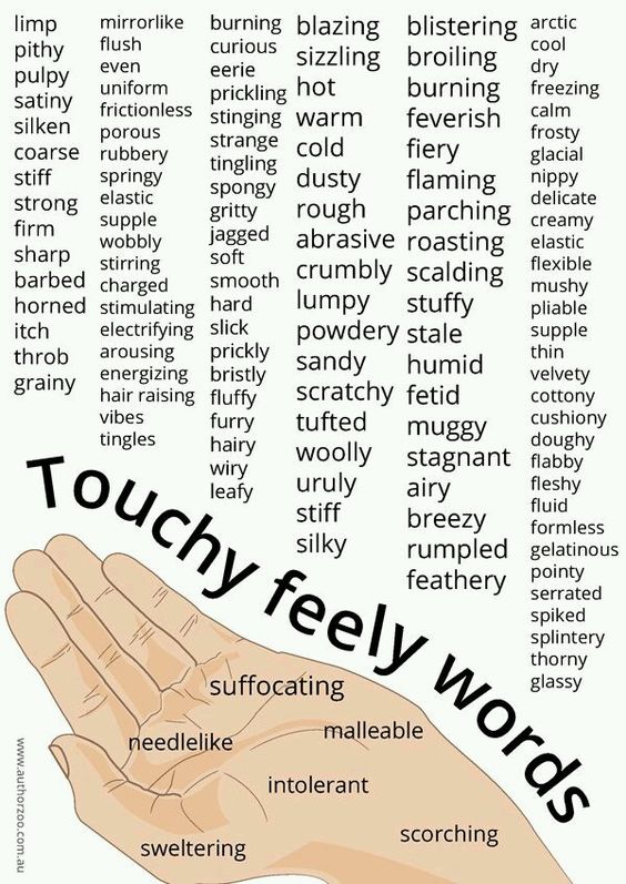 Touchy Feely words to use in writing