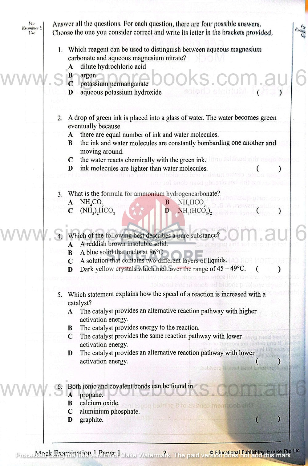 Secondary 3 & 4 - GCE/GCSE O Levels OL Chemistry mock examination papers - Singapore Books