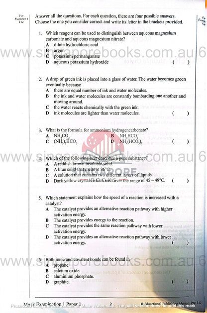 Secondary 3 & 4 - GCE/GCSE O Levels OL Chemistry mock examination papers - Singapore Books