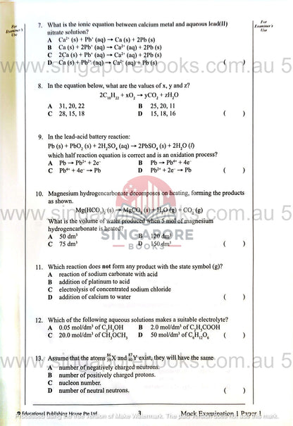 Secondary 3 & 4 - GCE/GCSE O Levels OL Chemistry mock examination papers - Singapore Books