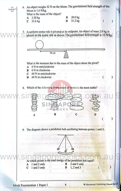 Educational worksheet with physics problems and a Singapore Books logo.