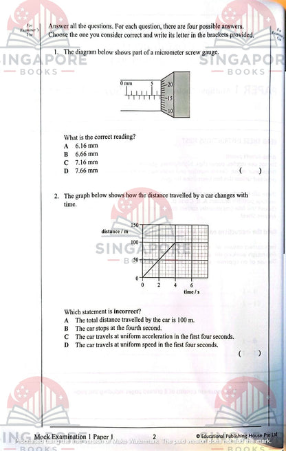 Secondary 3 & 4 - GCE/GCSE O Levels Science Physics mock examination papers