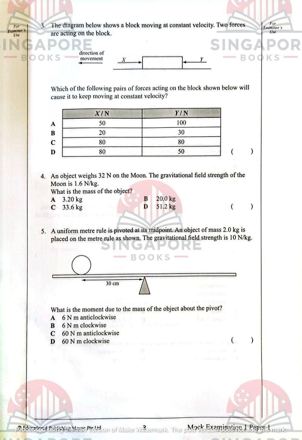 Secondary 3 & 4 - GCE/GCSE O Levels Science Physics mock examination papers