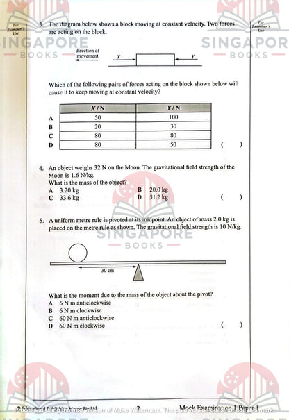 Secondary 3 & 4 - GCE/GCSE O Levels Science Physics mock examination papers