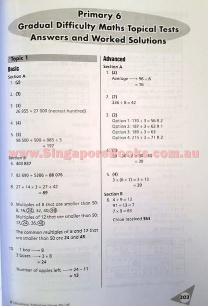 Gradual Difficulty Maths Topical Tests Primary 6 - Singapore Books